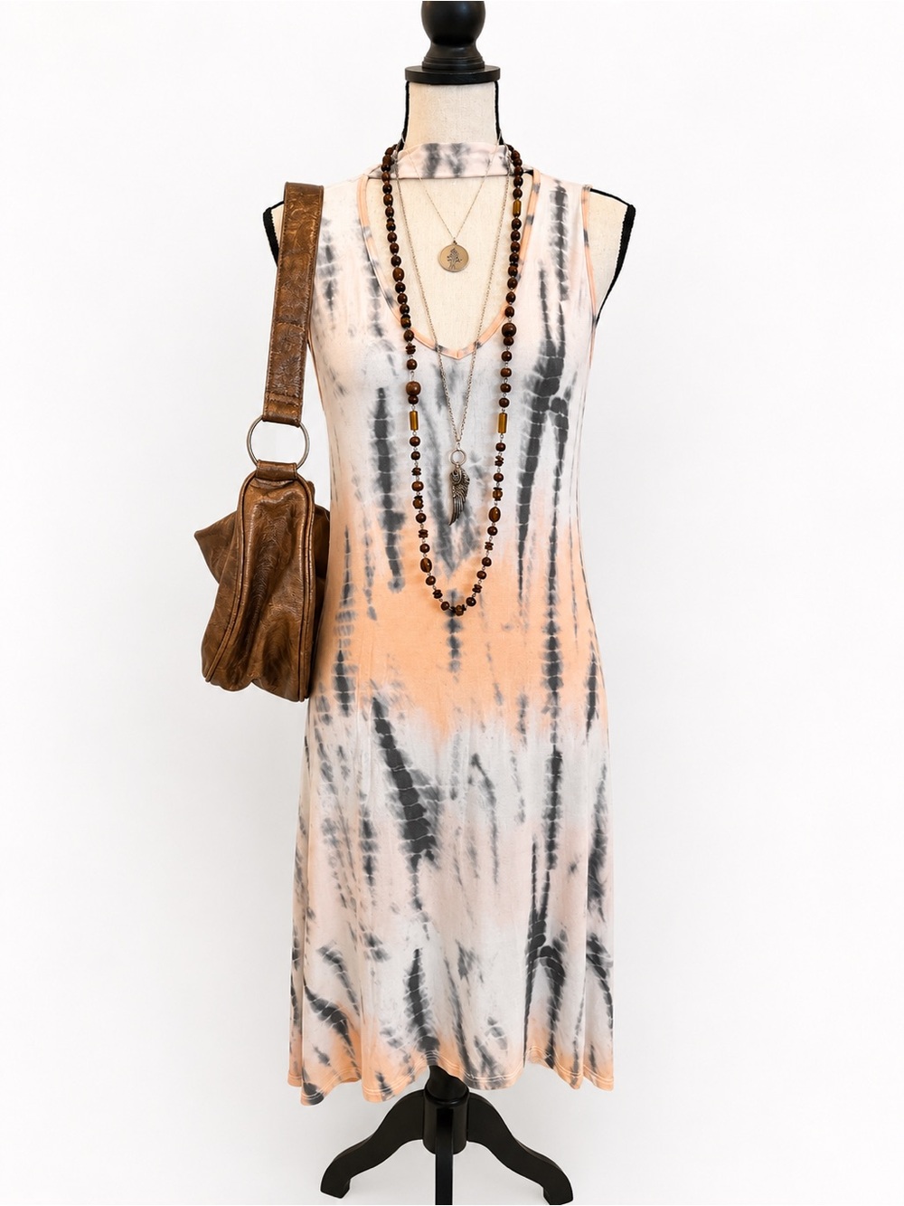 VENUS Tie Dye Choker Neck Cutout Mini Dress Swim Cover Up Boho Festival | Medium - Picture 7 of 7